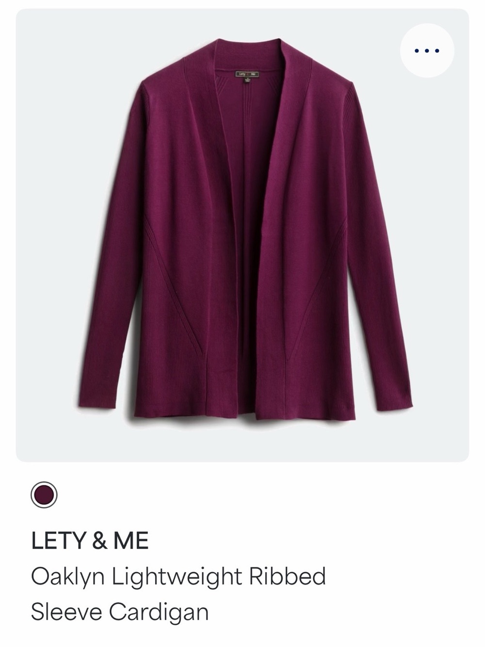 Lety & Me Oaklyn Lightweight Ribbed Sleeve Cardigan - Plum XL